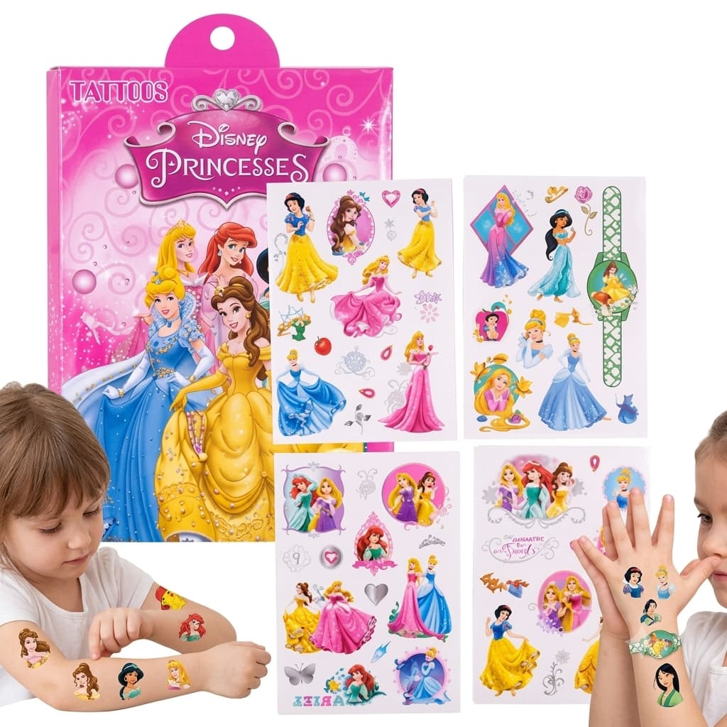 Kit +40 Tatuagens Temporárias Princesas Infantil Tattoo Antialérgica