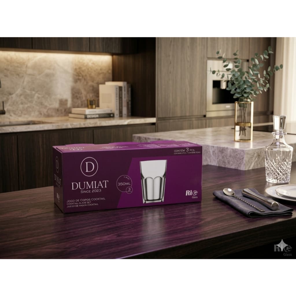 Jogo 3 Copos De Vidro Cocktail 350ml Água Suco Refrigerante Mesa Posta