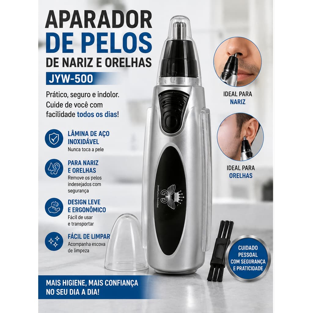 Aparador de Pelos Nariz e Orelha JYW-500 Elétrico Portátil Cortador de Pelos Masculino e Feminino