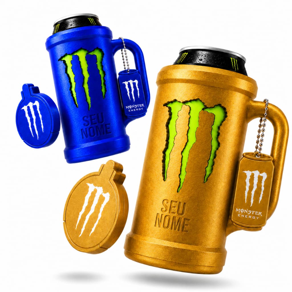 Kit Porta Lata Monster Personalizado Térmico Caneca Para Energético 473ml + Tampa + Chaveiro Abridor