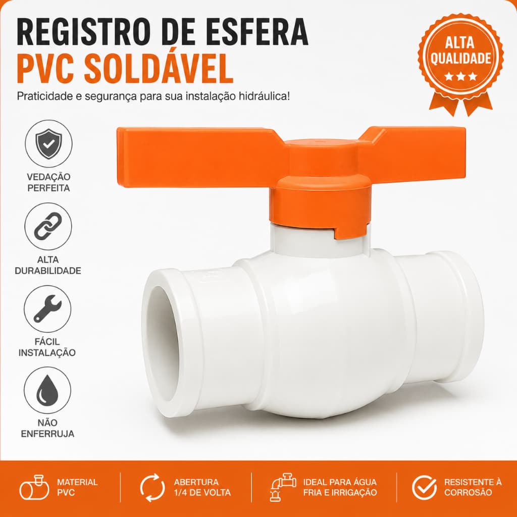 Registro De Esfera 100mm (4") Soldável PVC Monobloco Branco