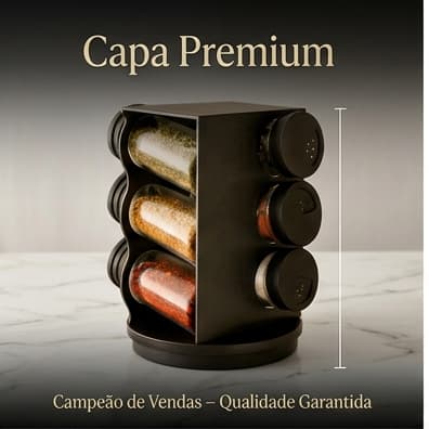 Porta Condimentos Giratorio Organizador Cozinha Plástico Preto 6 Potes 80ml