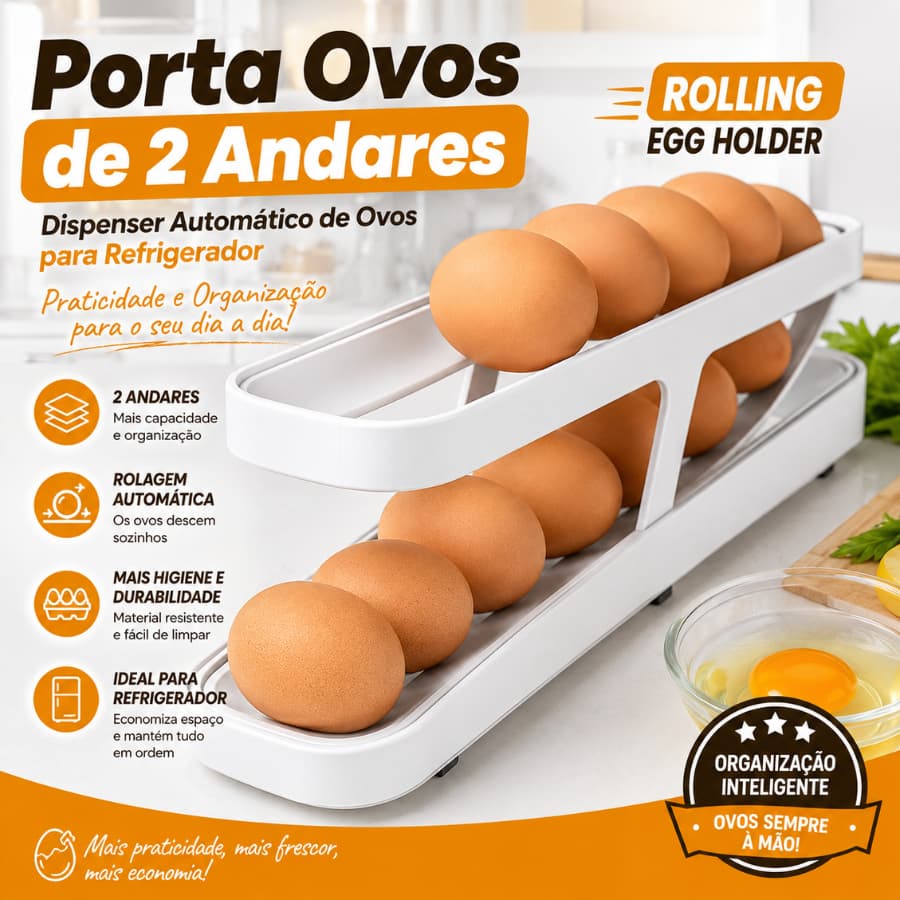 Porta Ovos Deslizante Organizador Para Geladeira De 2 Camadas Automática Rolantes