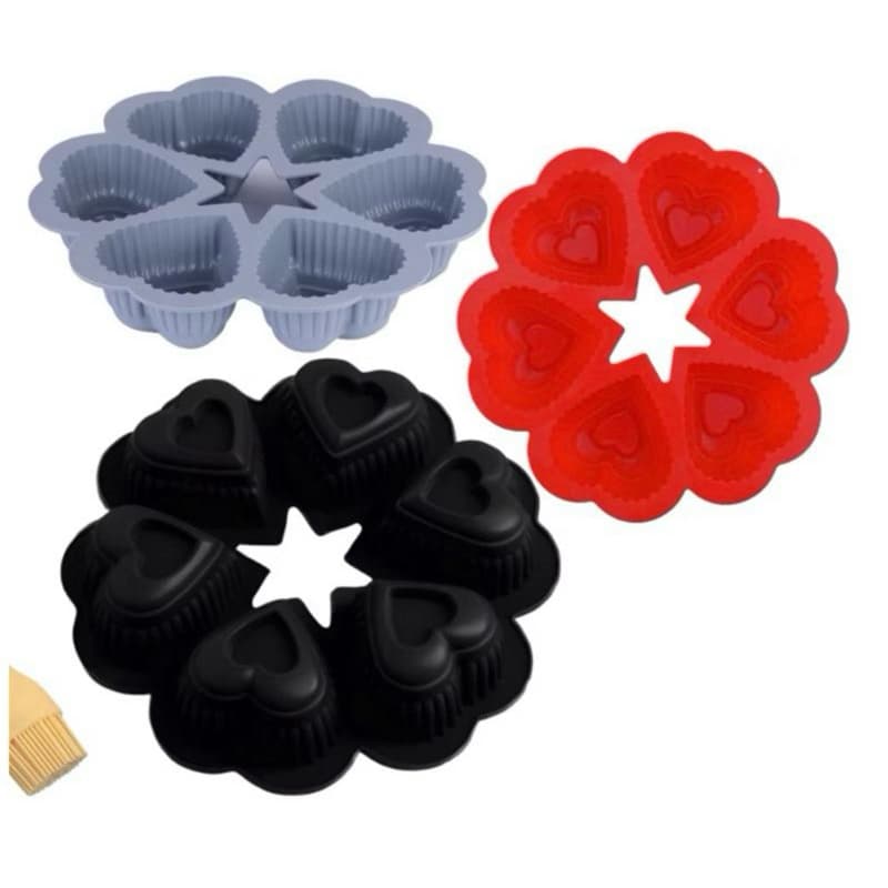 kit com 3 Formas De Silicone Coração CupCake Bolo Pudim mousse gelatina Torta Forno Air Fryer Micro-ondas Lava-louças