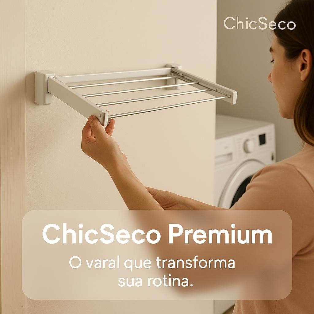Varal Retrátil Dobrável 5 Varetas Branco Compacto Prático