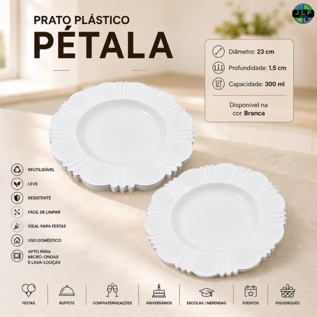 Kit Prato Plástico Fundo Com Borda Branco Redondo Refeição/Churrasco/Festa