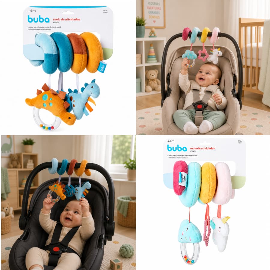 Mola De Atividades Buba Magic Bebê Unicórnio Dinossauro Chocalho e Mordedo + 4 Meses
