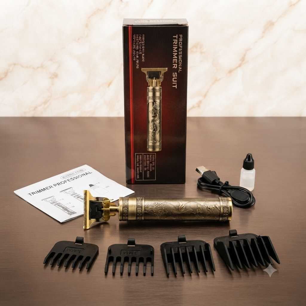 Máquina De Cortar Cabelo E Barba Ferro Profissional Acabamento Vintage Sem Fio + 4 Pentes Dragão Envio Imediato