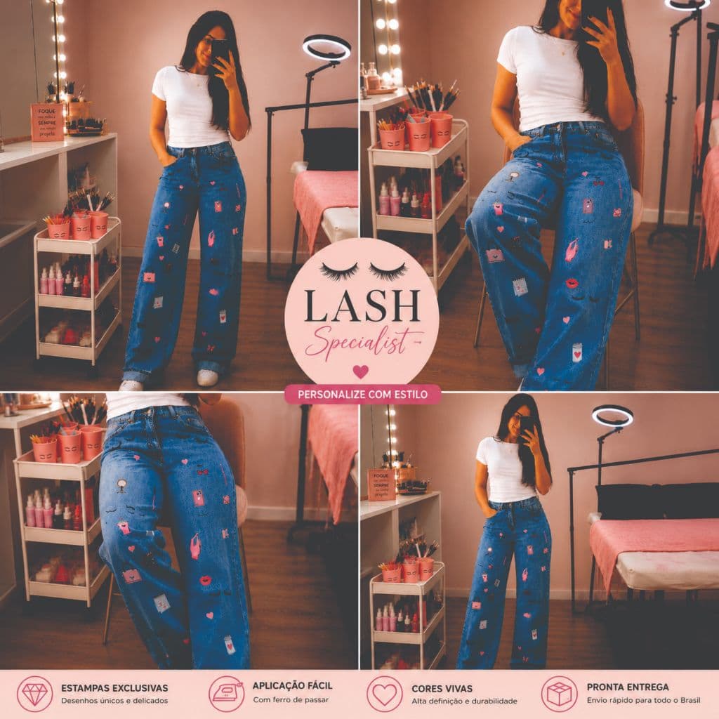 DTF Têxtil Lash Designer Adesivo Termocolante Patch Cílios para Calça Camisa Jaqueta Pronta Entrega