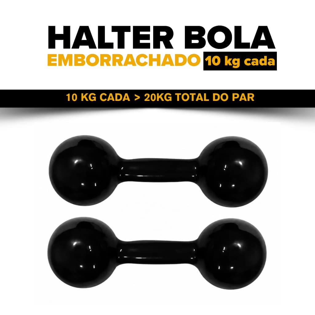 Par de Halteres Bola Emborrachado 10kg - Qualidade Premium
