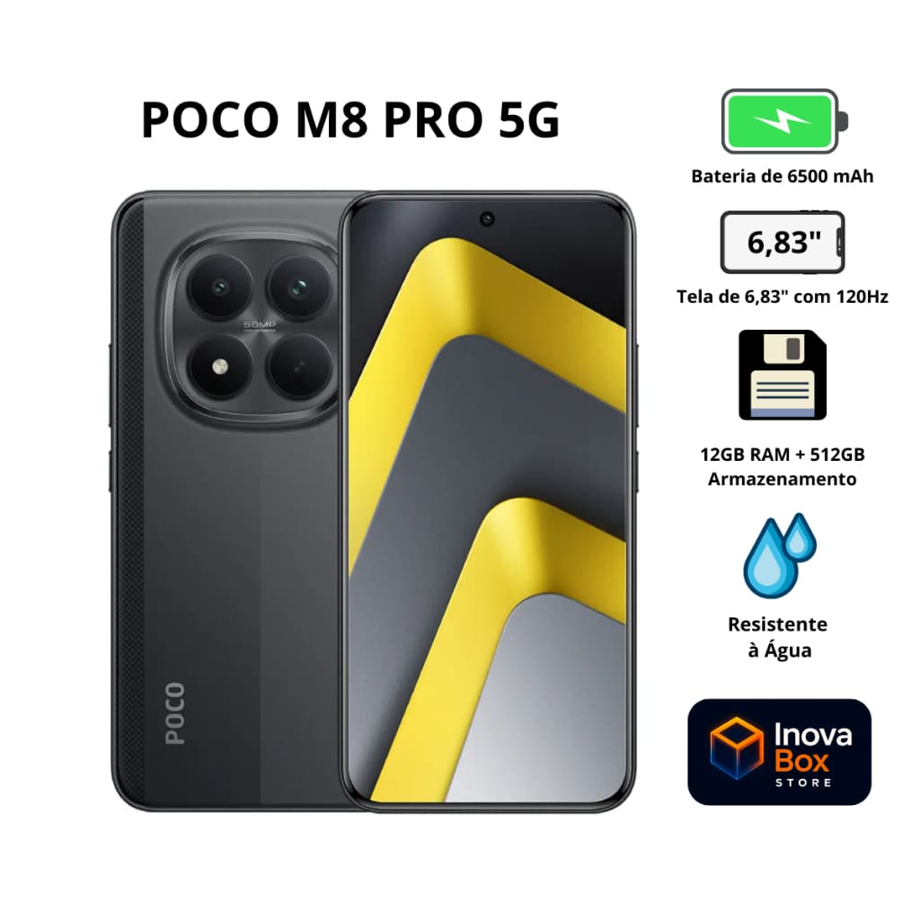 Smartphone Xiaomi POCO M8 Pro 5G 512GB 12GB RAM AMOLED 120Hz Bateria 6500mAh