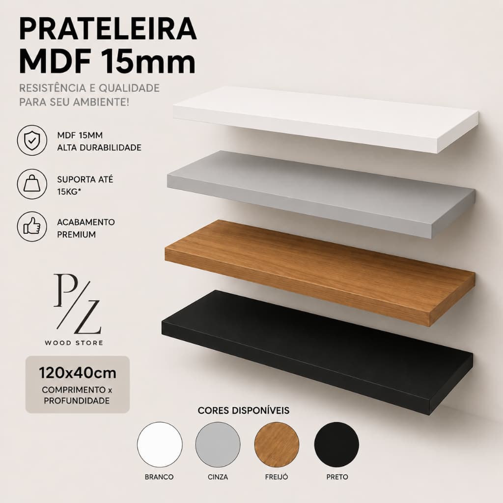 Prateleira MDF 40x120 | Tampo MDF Decorativo | Vários Tamanhos e Cores 120X40 | Nicho Parede/ENVIO IMEDIATO