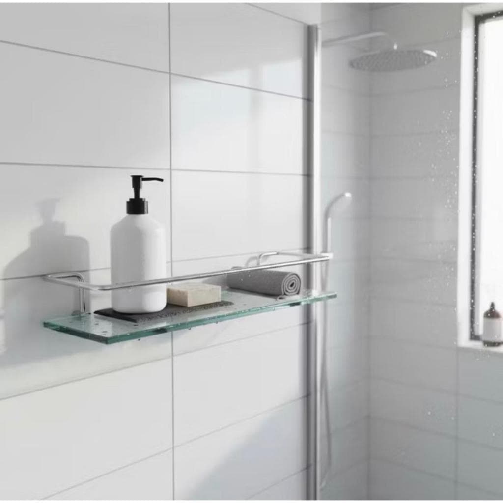Porta Shampoo 40cm Reto Incolor Vidro Temperado | Prateleira Suporte Banheiro Luxo | Nicho Box