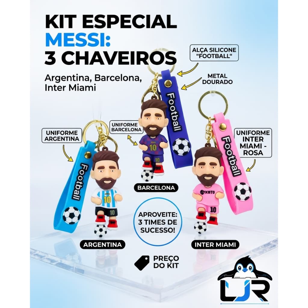 Kit 3 Cahveiros Messi : Barcelona, Argetina e Inter Miami