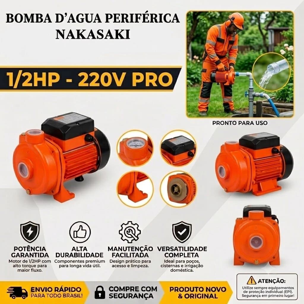 Bomba D'água Periférica 1/2hp Motobomba Voltagem 220v Marca Nakasaki
