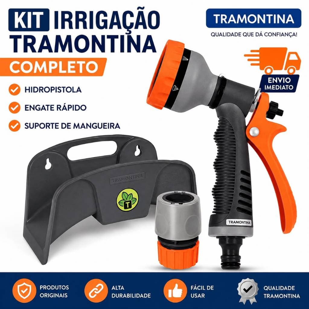 Kit Irrigação Tramontina Hidropistola + Engate Rapido + Suporte de Mangueira Original