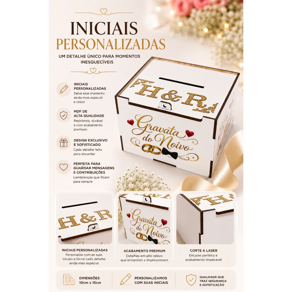 Caixa Pix dos Noivos Personalizada MDF | Caixa Lua de Mel Casamento  Gravata do Noivo  Cofrinho Casamento