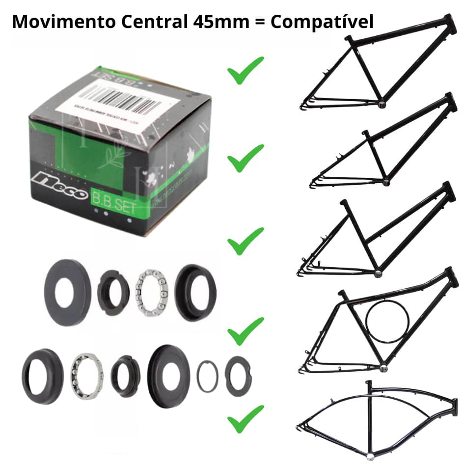 Movimento Central 45mm Neco Para Bicicleta aro 16 20 24 26 29 Pedivela Monobloco 114mm 140mm 165mm