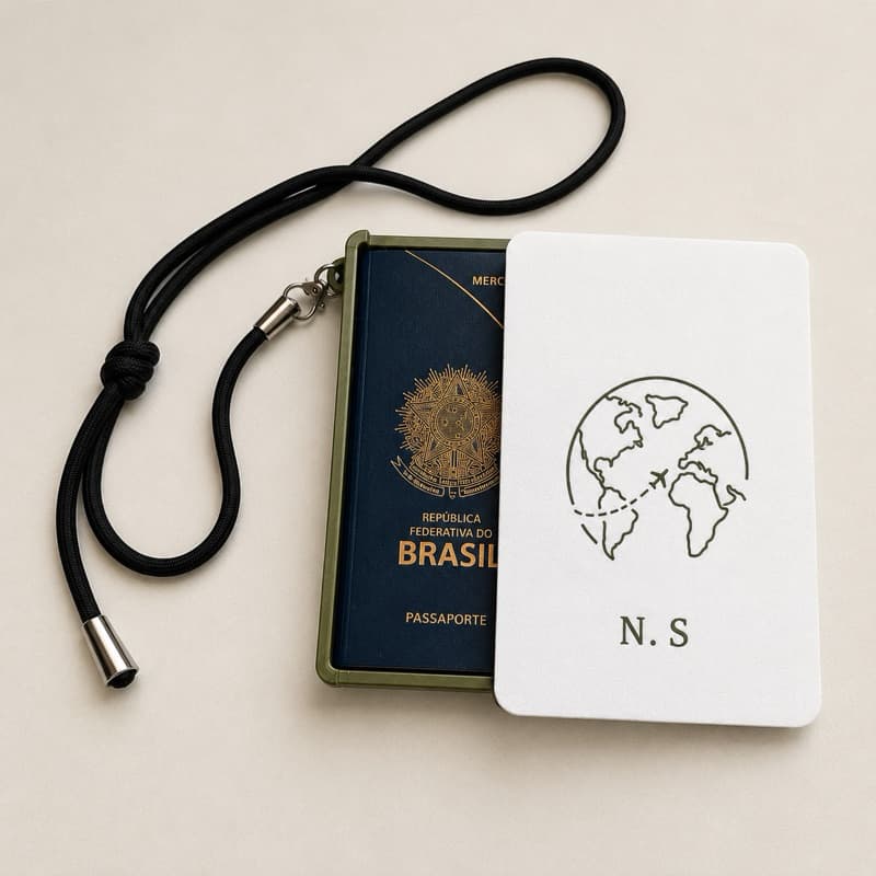 Porta Passaporte Premium com Cordão Slim | Organizador de Viagem Personalizável | Perfeito para Tax Free