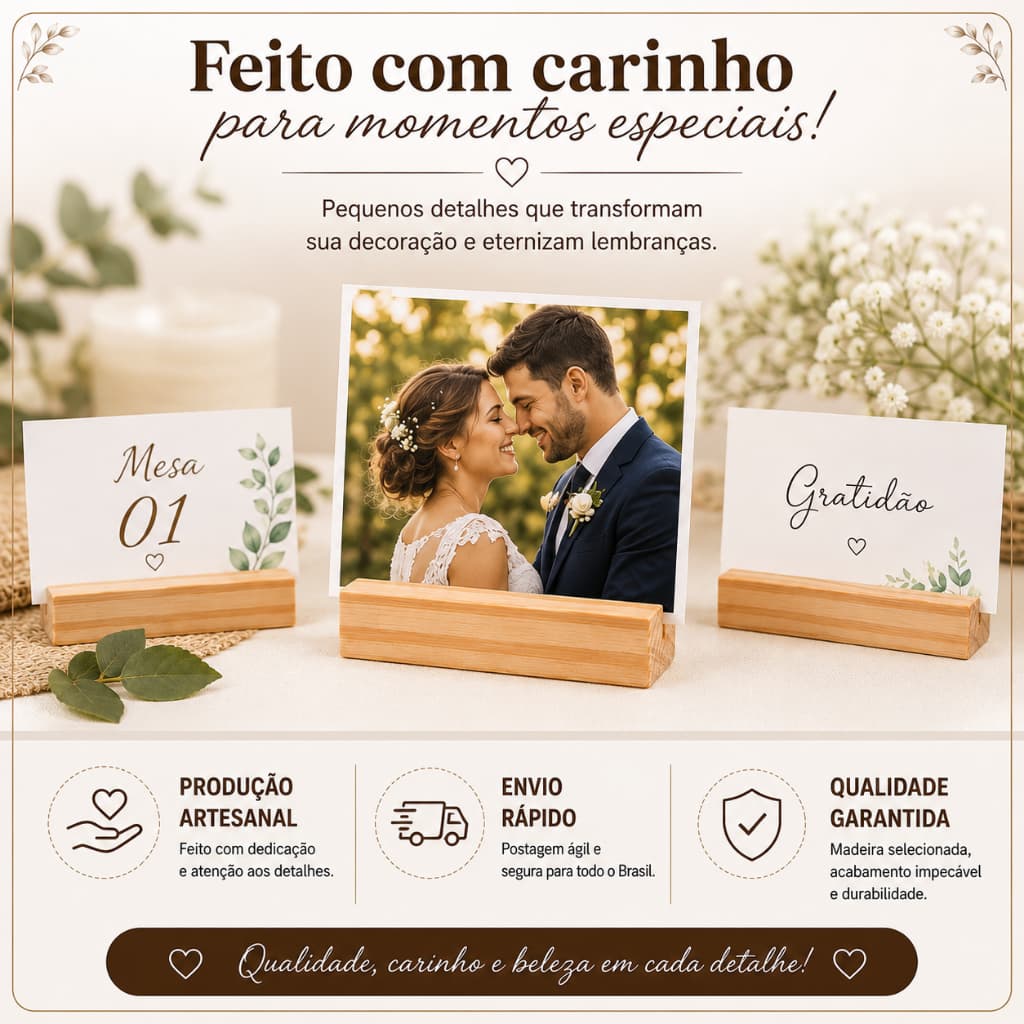 Suporte para Foto Madeira Pinus GG Porta Retrato Porta Cartão Lembrancinha Casamento Batizado Festa Decoração Mesa