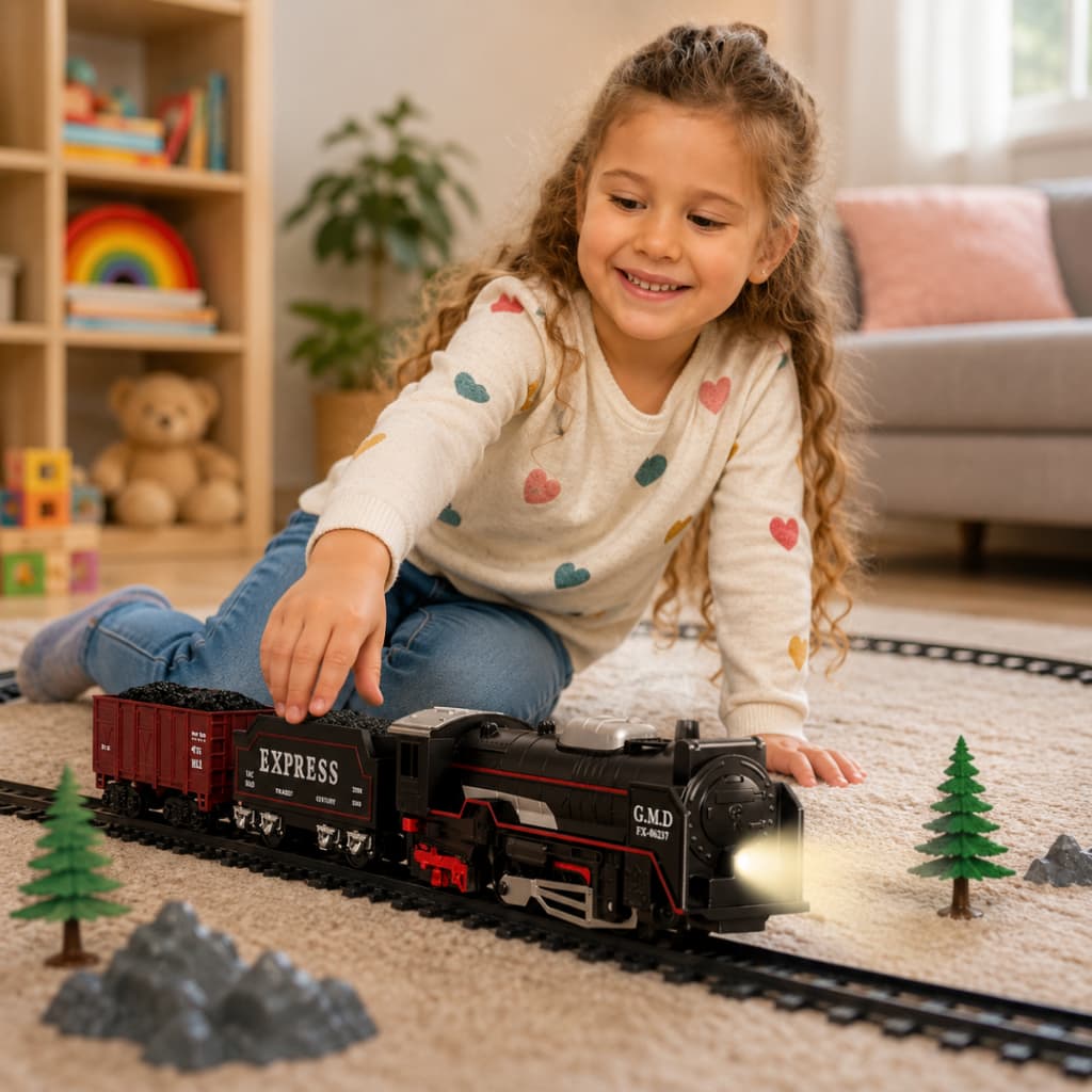 Trem de Brinquedo Locomotiva Ferrorama Trilhos com Luzes Premium Infantil