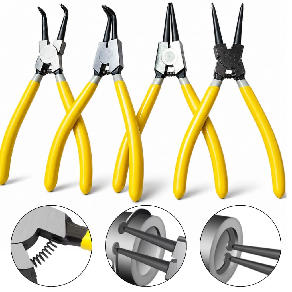 Kit 4 Peças Alicates de Anel Elástico Interno Externo Curvo Reto 7" Polegadas