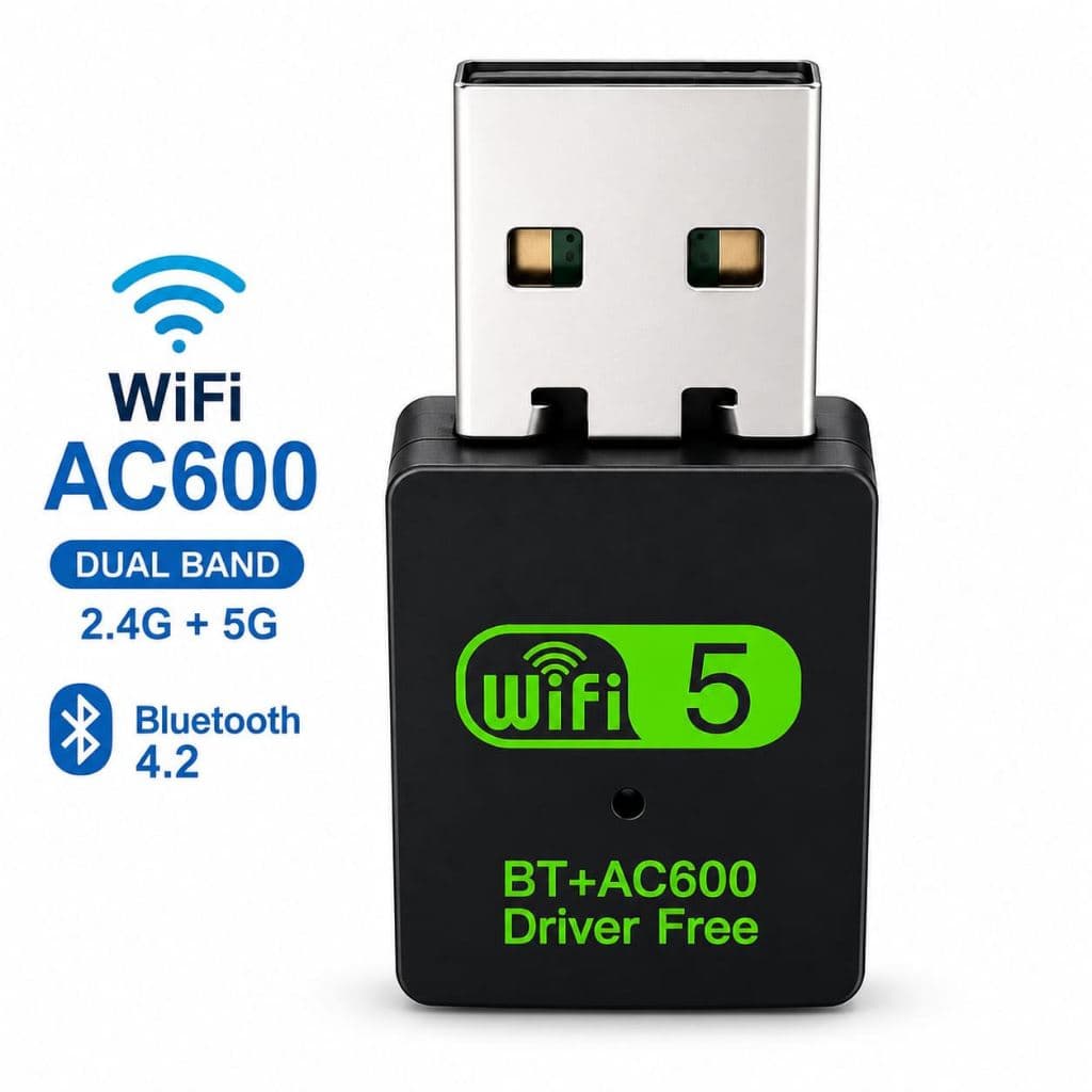 Adaptador WiFi USB 600Mbps Dual Band 2.4G 5GHz Bluetooth 4.2 para PC Notebook Windows