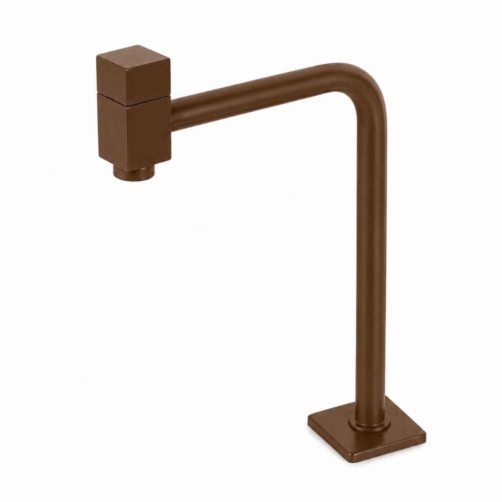 Torneira  banheiro metal Lavatorio Cuba alta 90° Corten quadrada