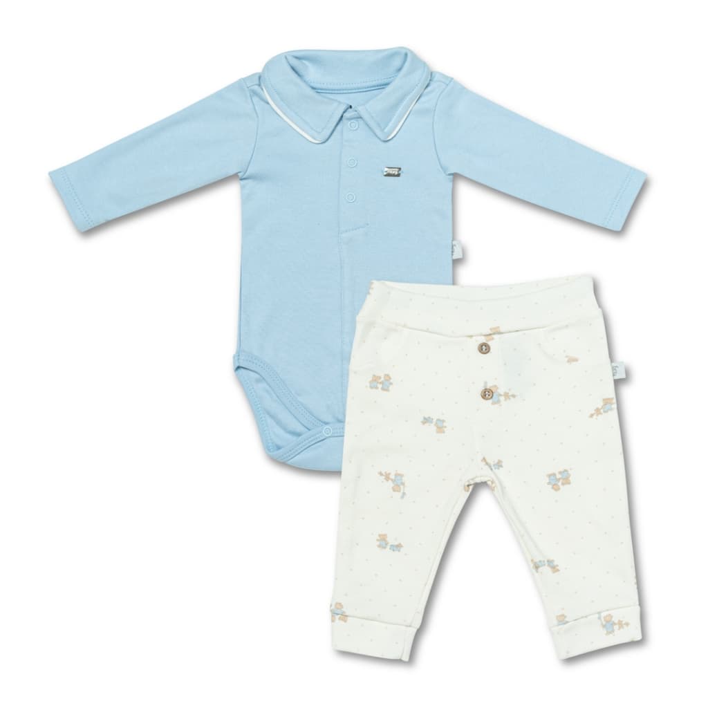 Conjunto Body Camisa Polo e calça HUG Bebê Menino Meu Amigão azul
