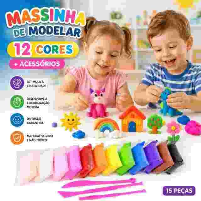 Massinha para Modelar com 12 Cores | Brincadeira Perfeita + Acessórios Kit Infantil Educativo Criativo para Crianças