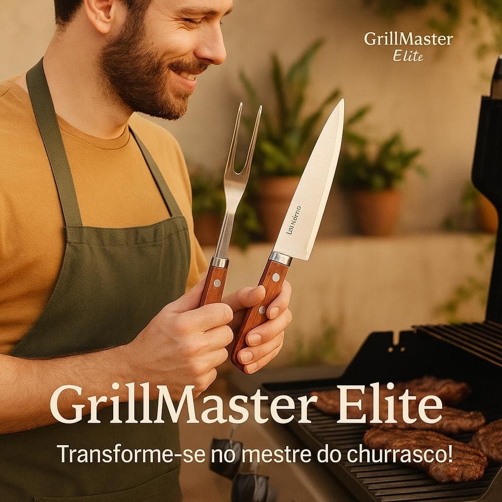 Kit Churrasco Inoxidável 3 Peças Cabo Madeira Utensílios