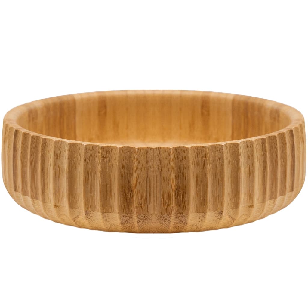 Bowl Bambu Canelado 22cm Tigela Saladeira Fruteira Petisqueira Mesa Posta Cozinha Natural Resistente Premium Elegante