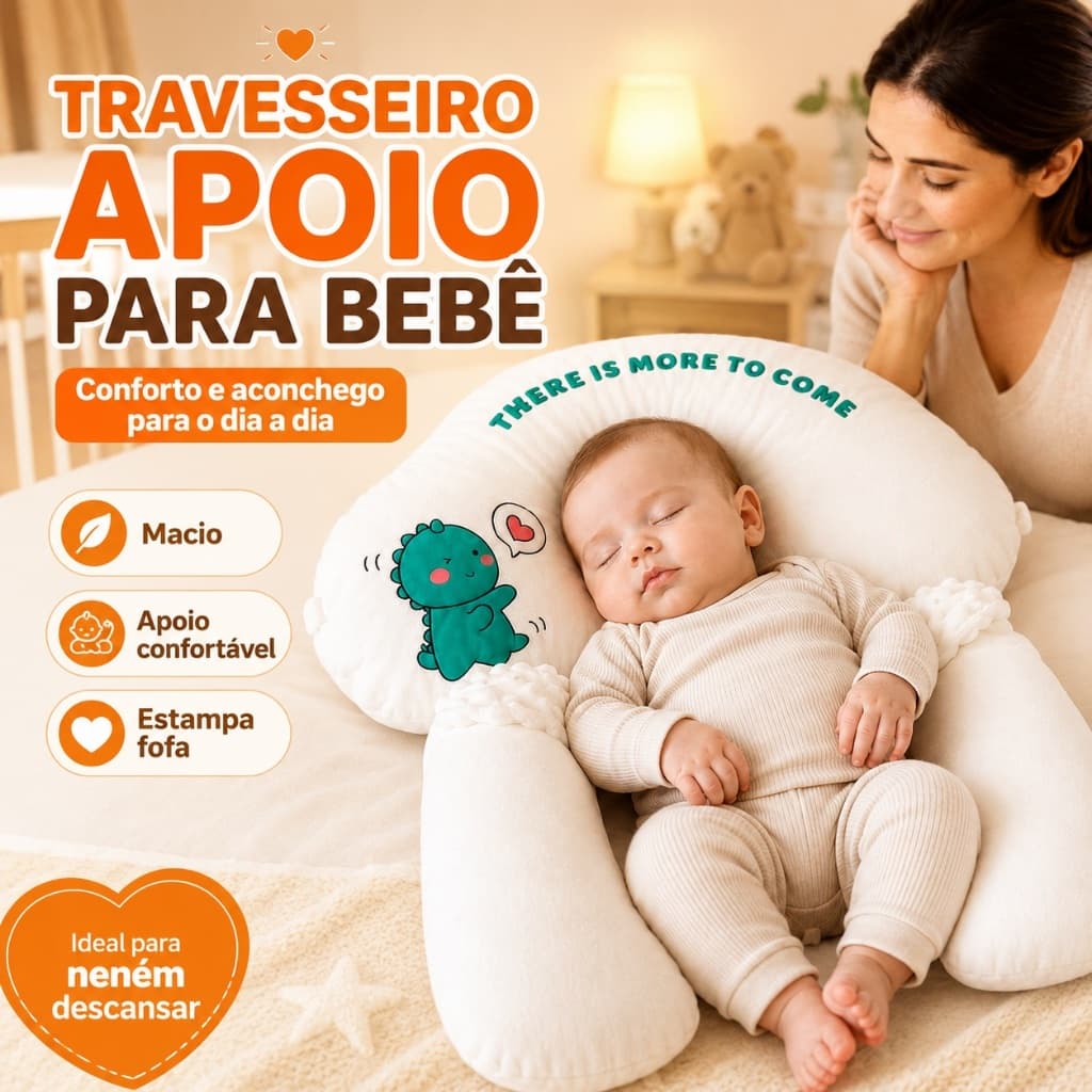 Travesseiro Anatômico Bebê Protetor Corpo Ninho Recém Nascido Conforto 3 peças Segurança Dormir