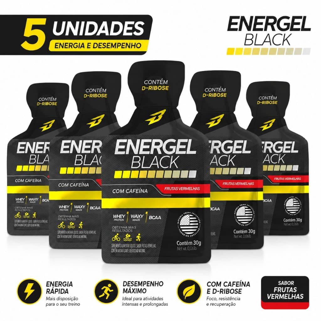 ENERGEL BLACK FRUTAS VERMELHAS SACHÊ 30G - BODY ACTION 5 UNIDADES