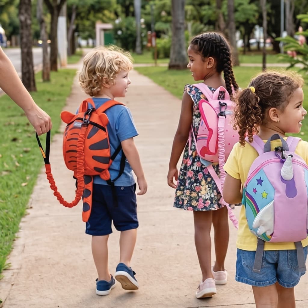 Mochila Infantil com Guia de Segurança Anti Perda Cinta Ajustável para Crianças 1 a 4 Anos