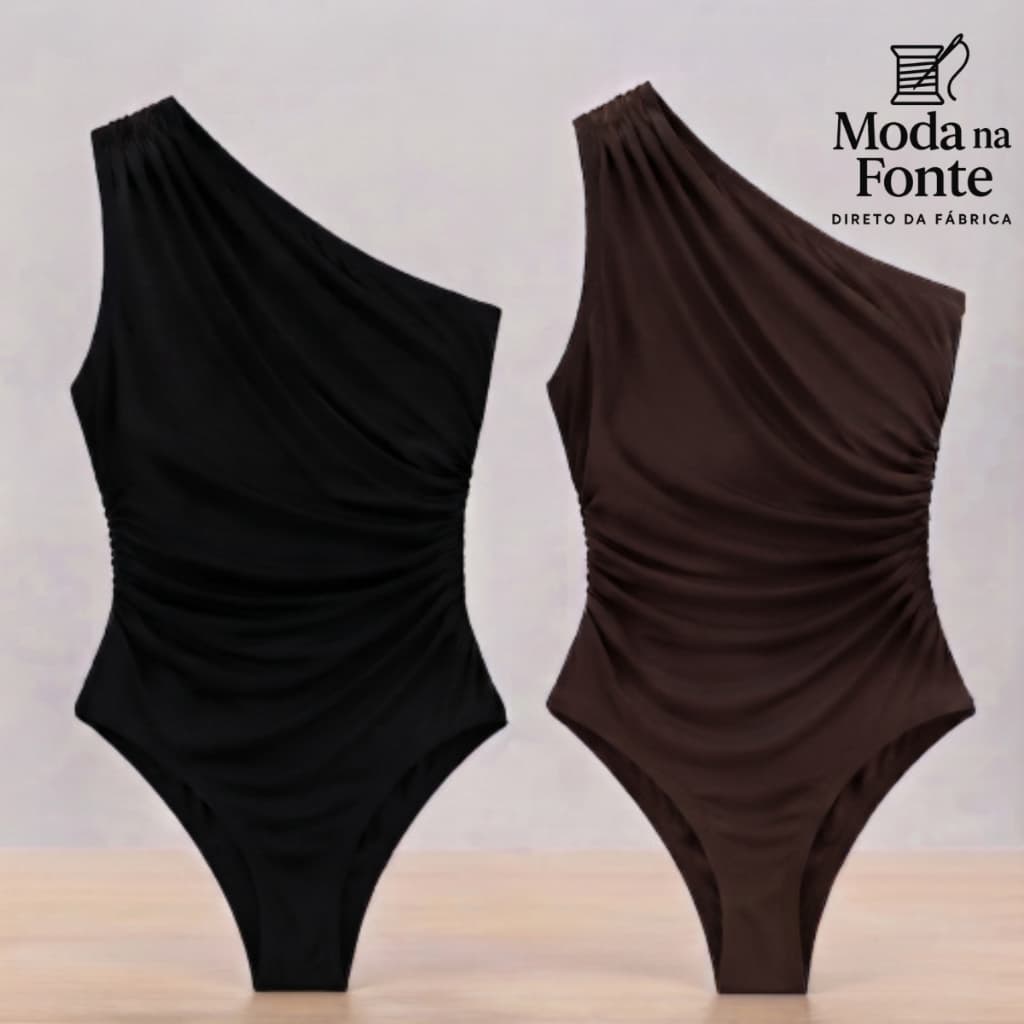 KIT 2 Body Feminino Um Ombro Body Drapeado Elegante Body Feminino Manga Estiloso