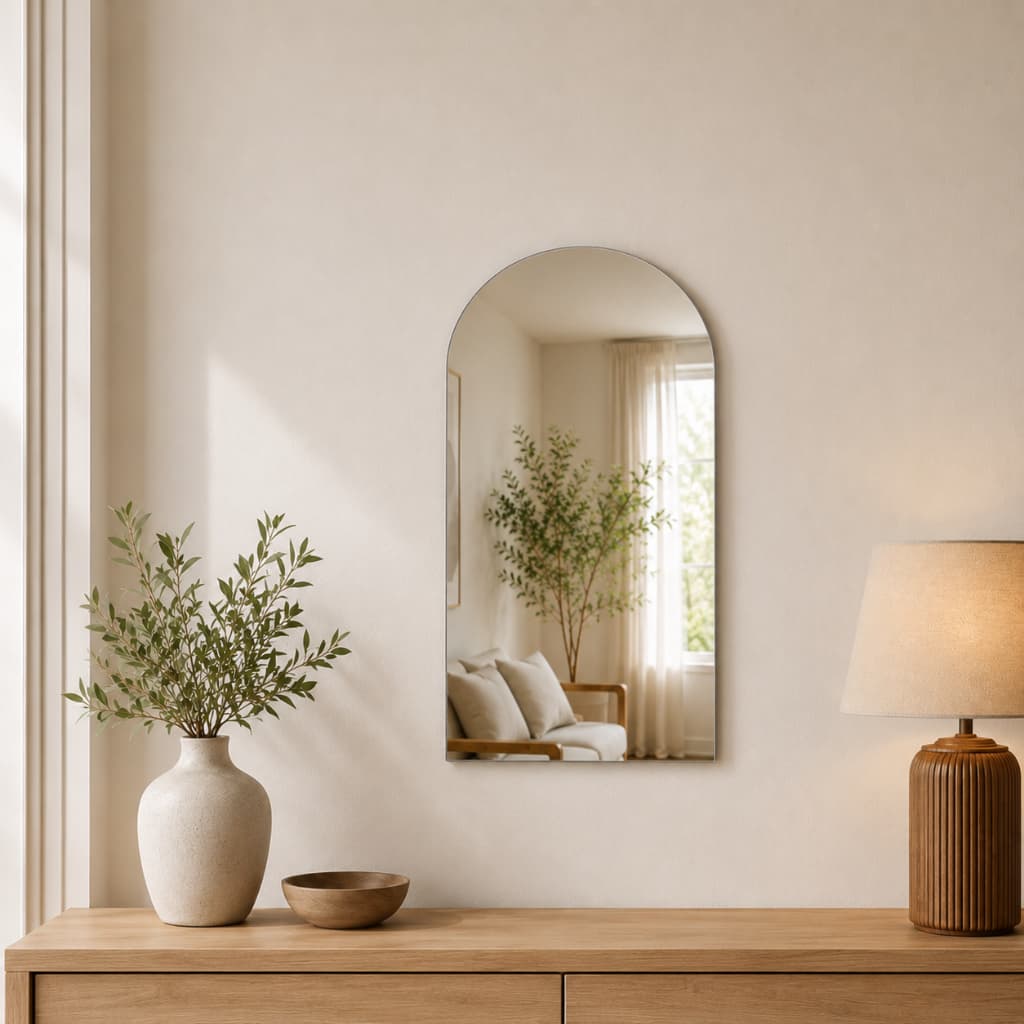 Espelho Decorativo Arco 60x40cm Lapidado 2mm C/ Fita Dupla Face