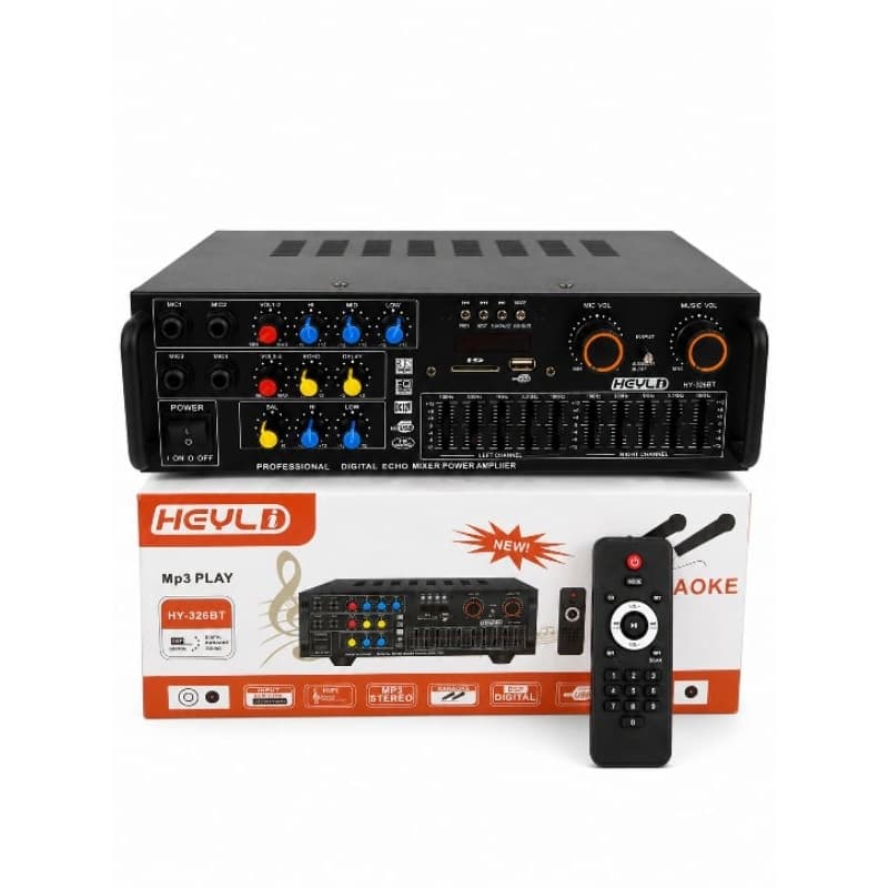 Amplificador Bluetooth potência 1200w 110v  220v controle remoto 2 canais USB SD FM karaoke