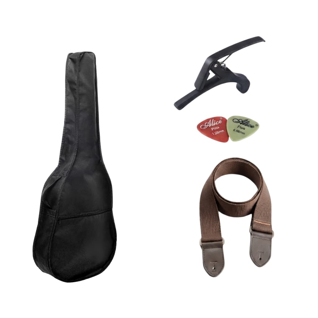 Kit Capa Bag violao classico e folk Preto + Correia Marrom + Capotraste + palhetas