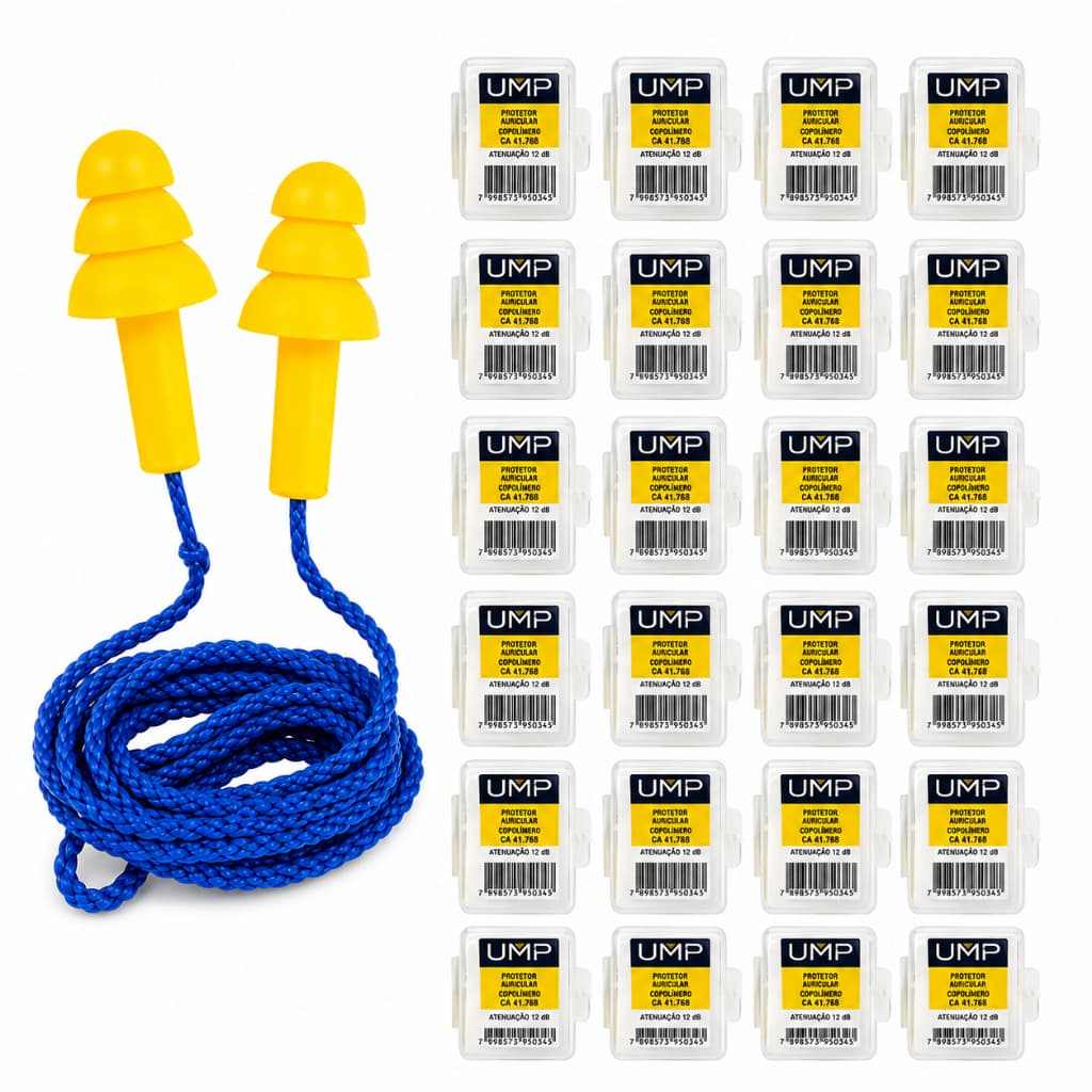 Kit 100 Protetor Auricular Tipo Plug Copolímero C/ Cordão