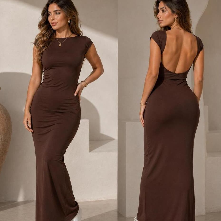 Vestido Femenino Longo Costas Abertas Gringa Mangas Japonesa Estiloso e Confortavel Suplex