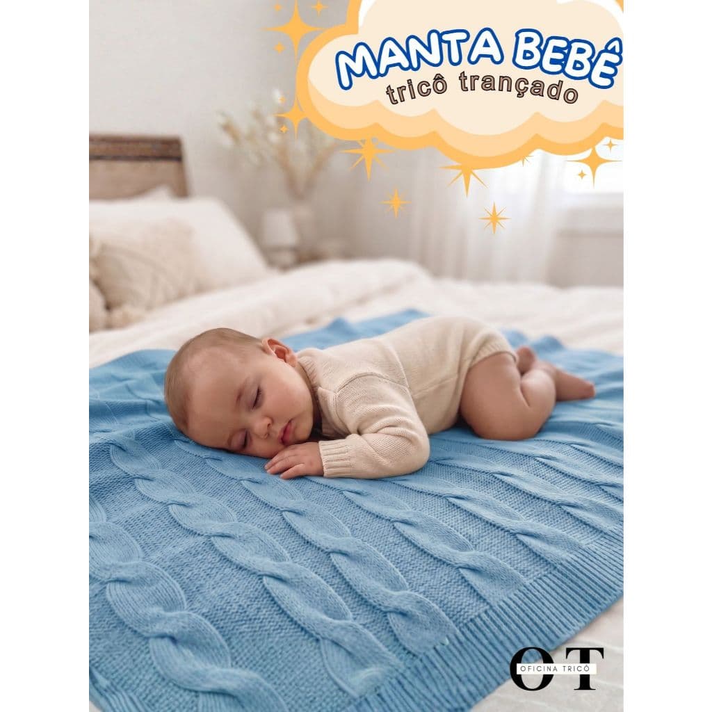 Manta Cobertor de Bebê Infantil Tricô Grosso Trançado Menino Menina Unissex RN Saida Maternidade