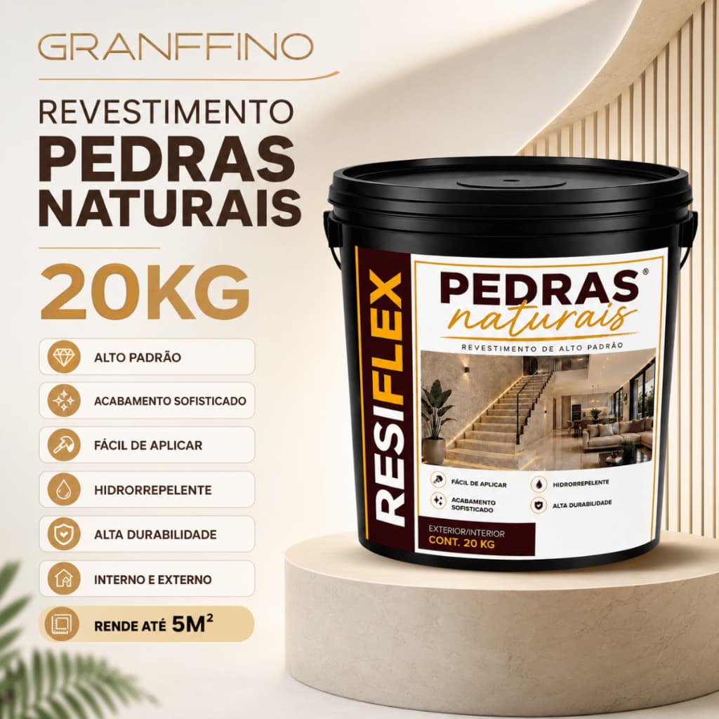 Revestimento Pedra Natural Granffino 20kg Acabamento Decorativo para Paredes e Fachadas