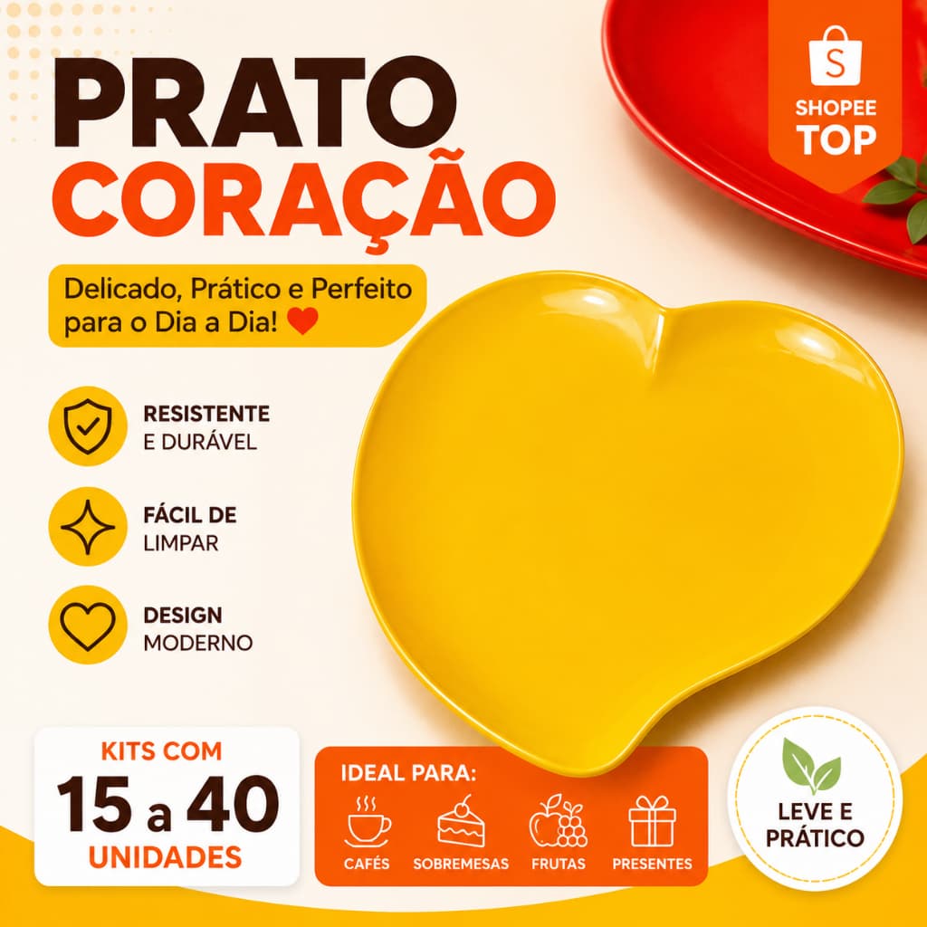 Kit 15 a 40 Bandejas Coração de Plástico Prato Decorativo Festa Petisqueira Opção de Divisórias Atacado