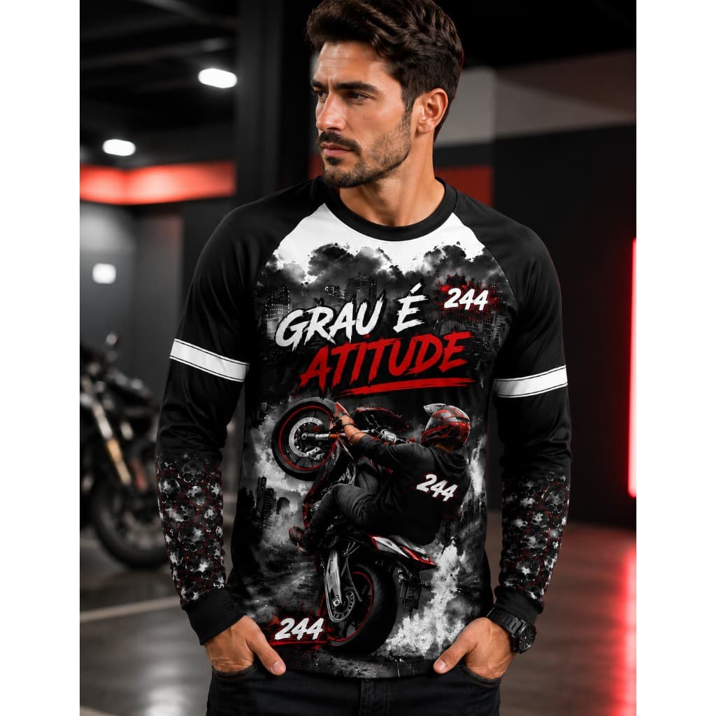 Camiseta Camisa Masculina Manga Longa Proteção Solar Uv50+ Estampa 244 Grau Moto