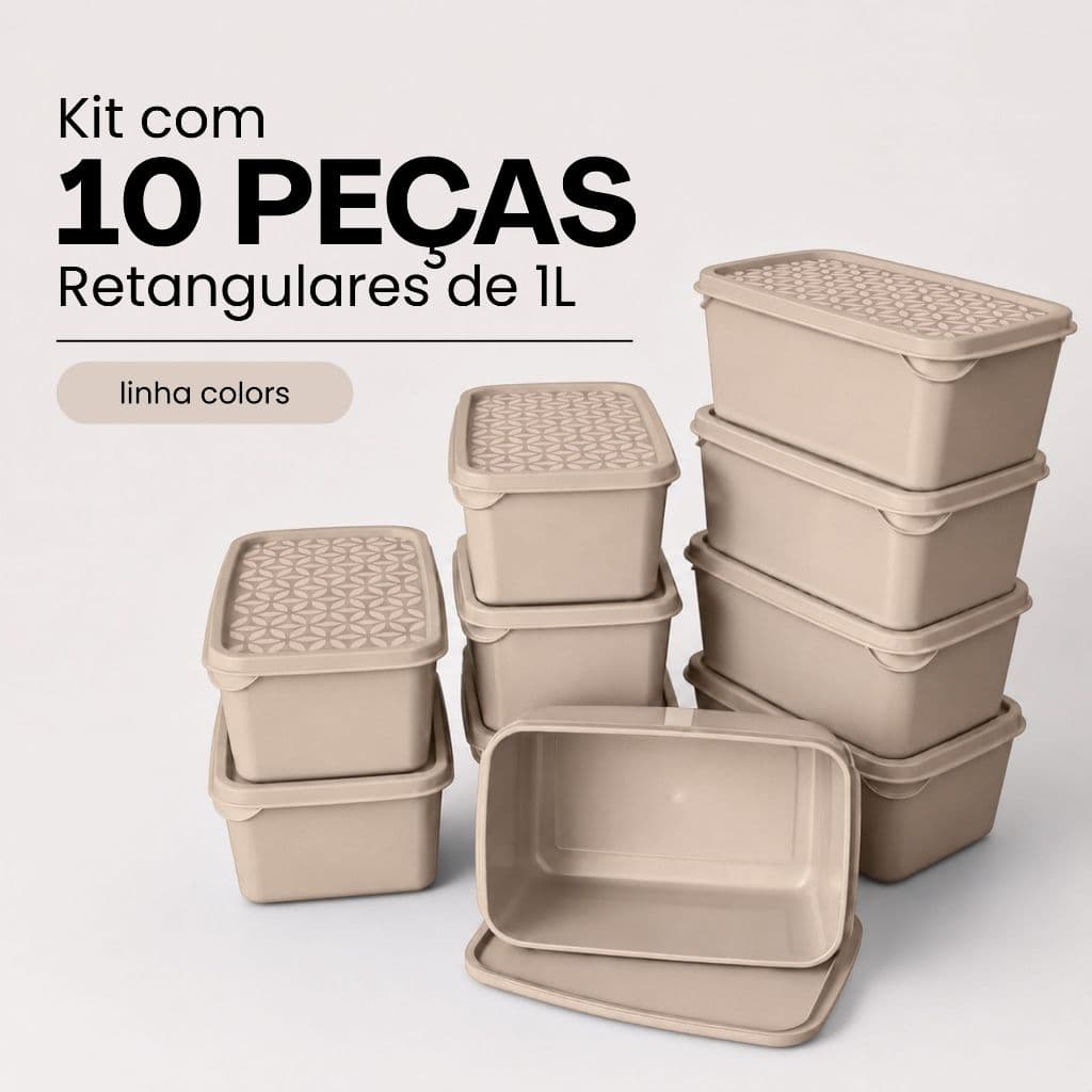 Kit de Marmitas Potes Retangulares de 1L COLORIDOS - Organiza Despensa Geladeira e Freezer