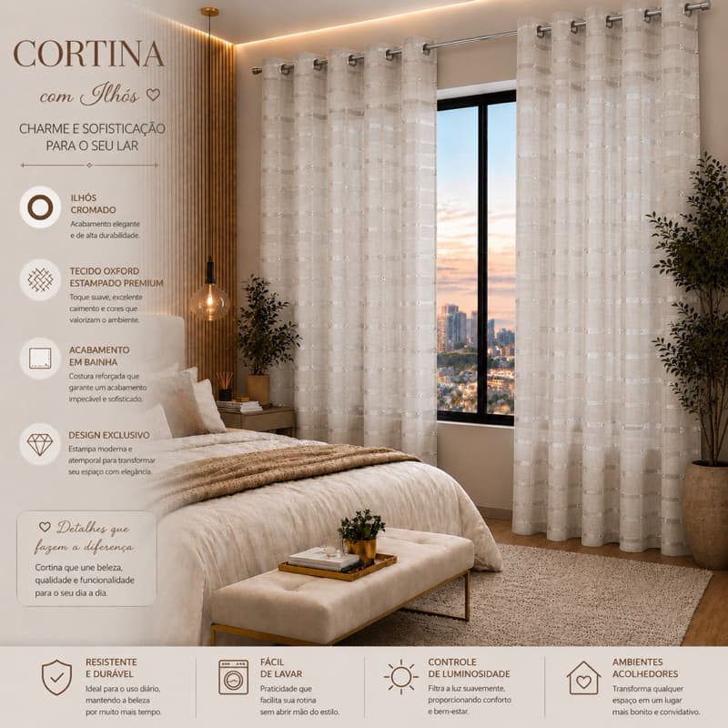 Cortina Voil Xadrez 3,00x2,30 Decoração Cozinha