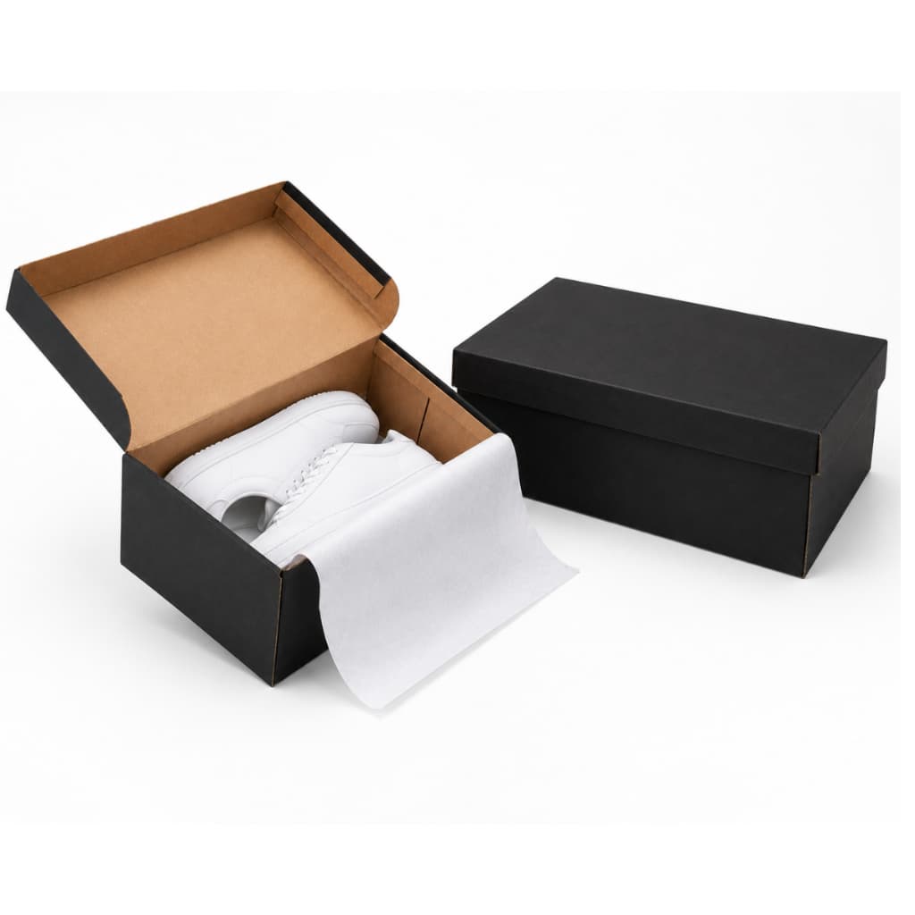 50 Caixas Para Sapatos Preto Fosco 33x19x12 - Kit com papel seda de brinde Envio Imediato