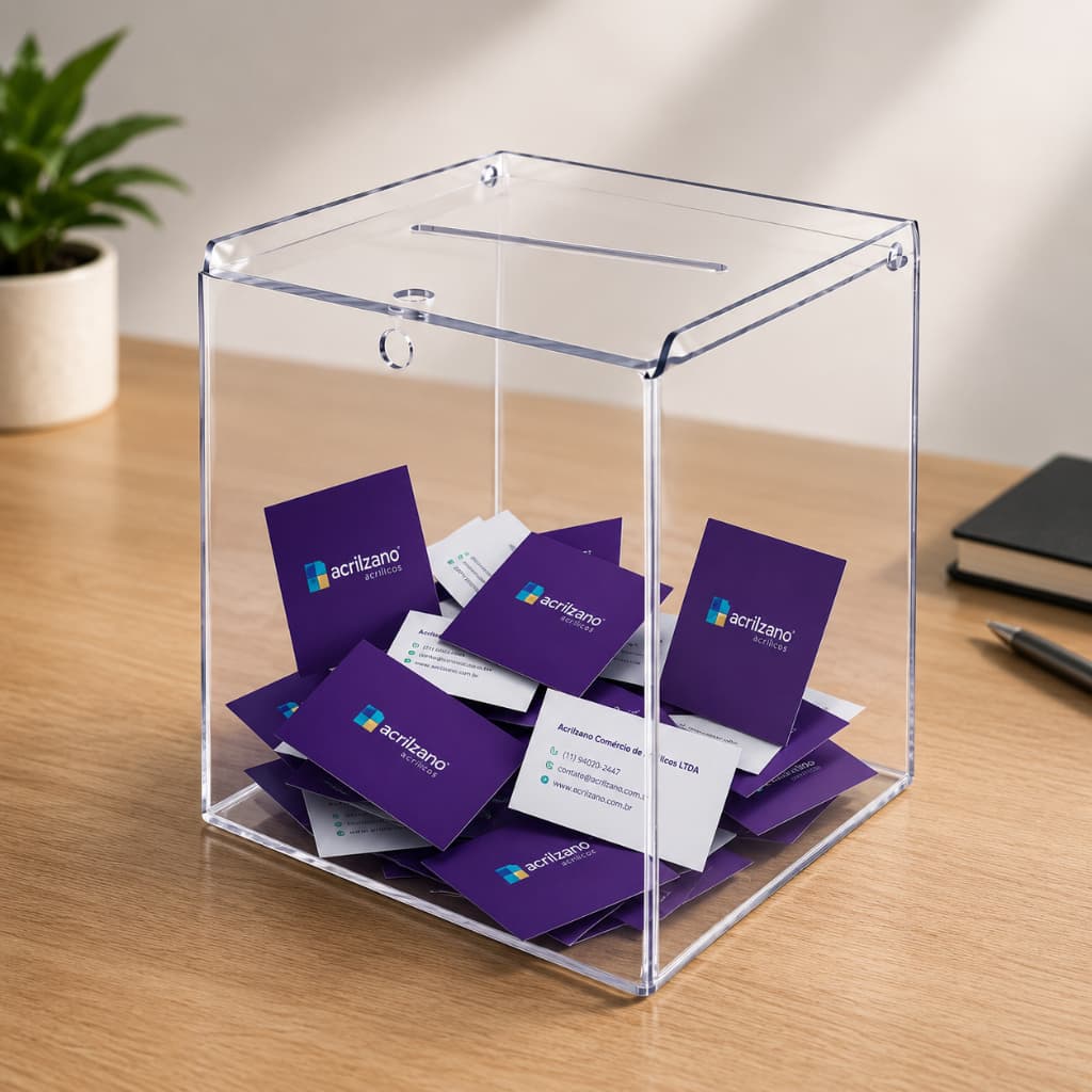 Urna Acrílica Quadrada 15cm Cristal Para Sorteio Guardar Dinheiro e Cupons