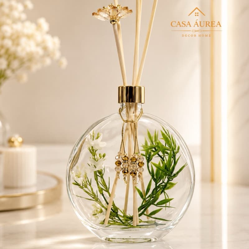 Aromatizador de Ambiente 500ml Difusor de Varetas Luxo Frasco de Vidro Decorativo para Lavabo e Sala